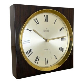 Modernist Wood and Brass Table or Wall Clock from Junghans, Germany, 1970s For Sale