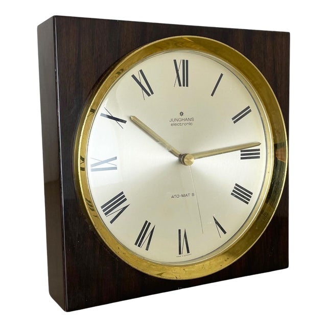 Modernist Wood and Brass Table or Wall Clock from Junghans, Germany, 1970s For Sale