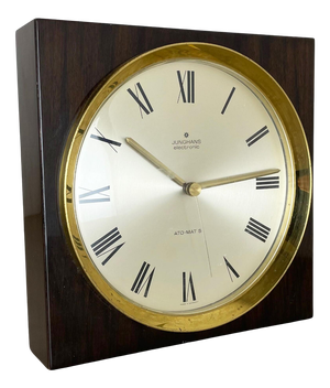 Modernist Wood and Brass Table or Wall Clock from Junghans, Germany, 1970s