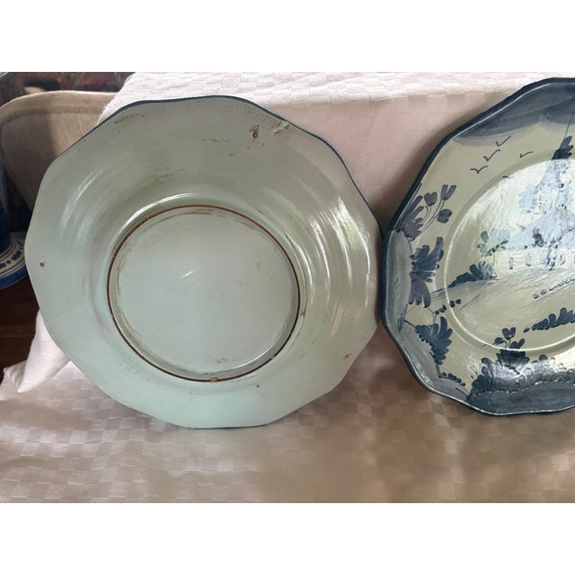 Pair of Delft Style Vintage Hand Painted Plates For Sale - Image 11 of 15