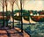 Donald Roy Purdy, River Walk, American Modernist Oil Painting Landscape with River and Boats For Sale
