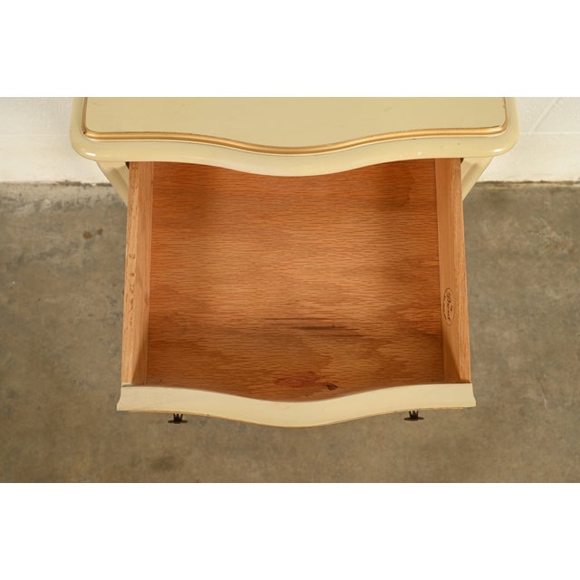 Drexel French Provincial Louis XV Cream Lacquered and Gold Gilt Nightstand, Circa 1950s For Sale - Image 9 of 15