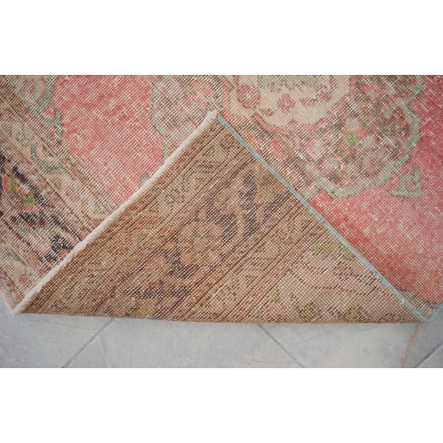 Long Turkish Hallway Runner 3x13, Muted Pink and Green Oushak Rug, Hand Knotted Vintage Runner, Mid-Century Entryway Rug For Sale - Image 14 of 15