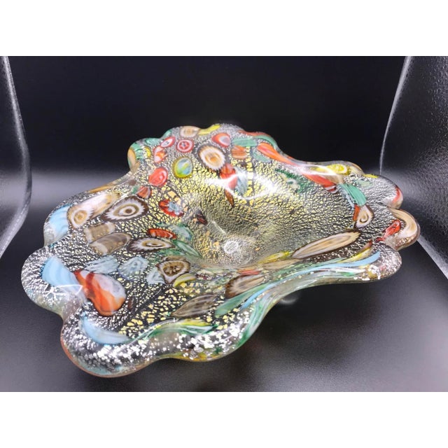 Murano Mid 20th Century Vintage Murano Free Form Millefiori Glass Bowl For Sale - Image 4 of 12