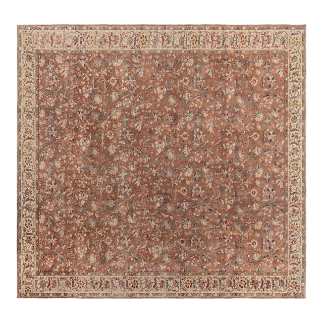 Authentic Persian Tabriz Brown Botanic Handmade Wool Rug For Sale