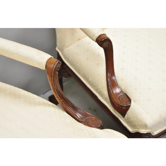 Vintage Thomasville Georgian Style Carved Mahogany Lounge Arm Chairs - A Pair For Sale - Image 13 of 16