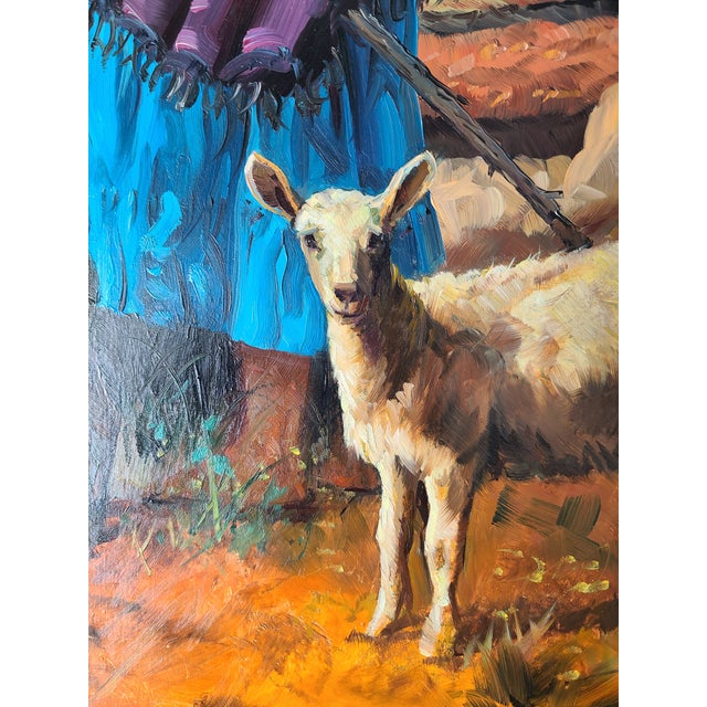 1970s 1970s Filastro Mottola Pastoral Oil Painting Native American Navajo Girl Sheep Desert For Sale - Image 5 of 15
