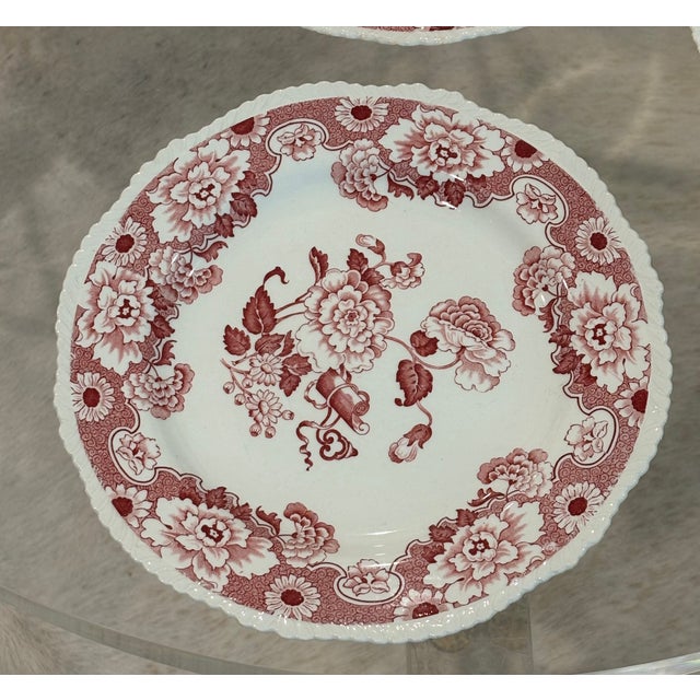 Red English Chinoiserie Style Red & White Dinner Plates "Cambridge" by Wood & Sons - Set of 6 For Sale - Image 8 of 18