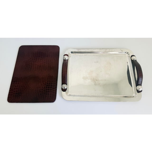 Argentine Silver Plate & Leather Tray, Plata Lappas-Style, Late 20th C For Sale - Image 9 of 10