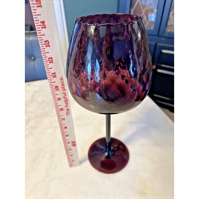 Violet 1960s Large Empoli Amethyst Glass Diamond Optic Statement Snifter Vase For Sale - Image 8 of 9