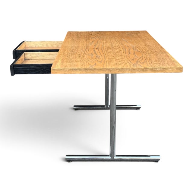 Vintage Mid-Century Modern Oak Writing Desk With Black Drawers & Chrome Base For Sale - Image 15 of 15