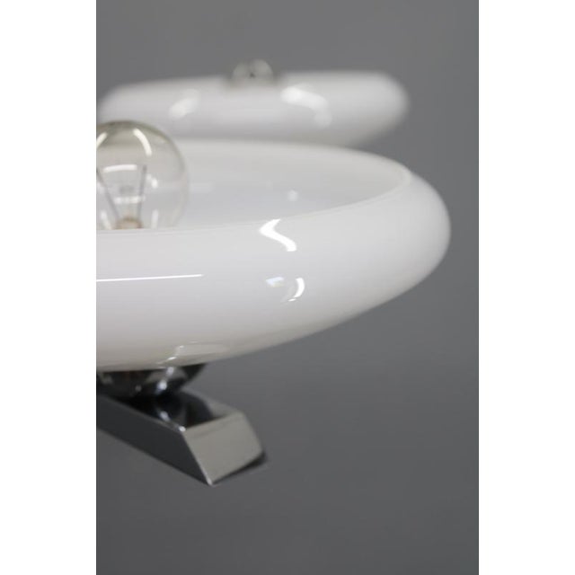 Art Deco Chrome and Walnut Chandelier with Milky Glass Shades, Former Czechoslovakia, 1930s For Sale - Image 13 of 15