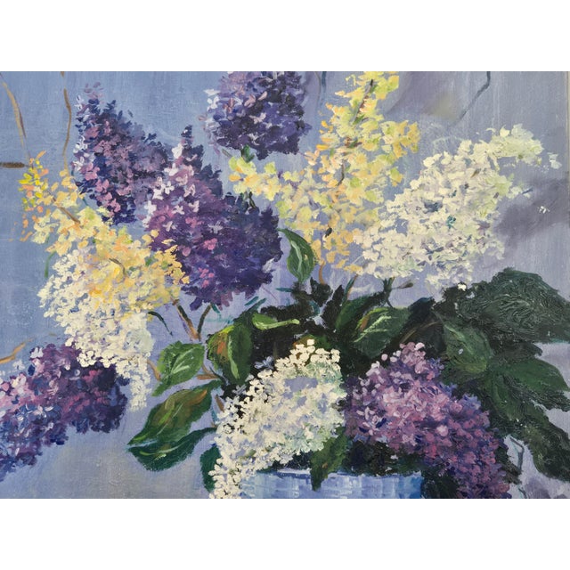 Textile 1980s G. Ragen Large Original Floral Still Life Painting Signed – 48x36 For Sale - Image 7 of 11