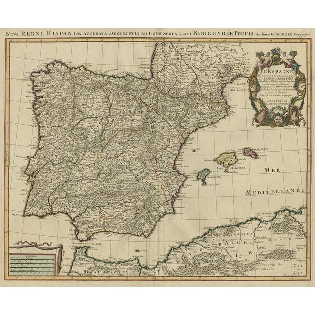 Map of Spain and Portugal with Decorative Title Cartouche, 1740 For Sale - Image 6 of 6