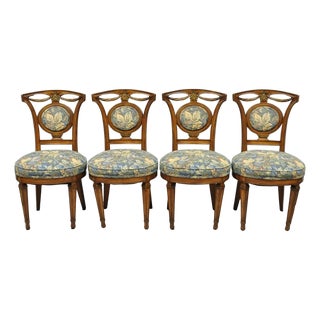 Vintage French Regency Style Carved Walnut Drape Back Dining Side Chair Set of 4 For Sale