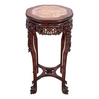 Chinese Hardwood and Marble Pedestal Table For Sale