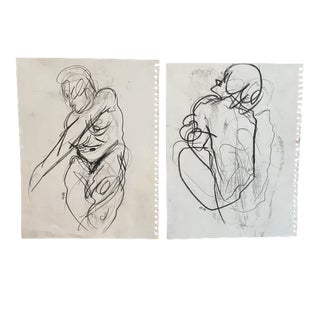 Contemporary Minimalist Figurative Anatomical Charcoal Sketches - Set of 2 For Sale