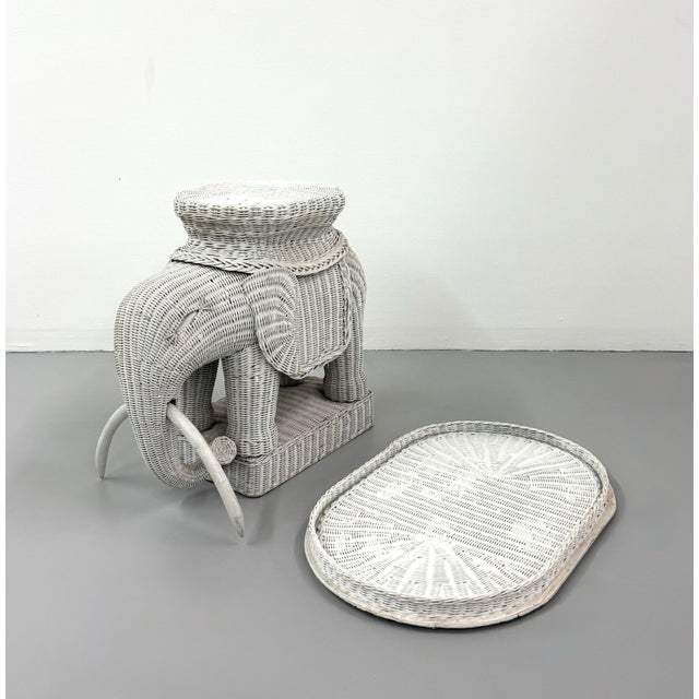 Vintage Woven Rattan Elephant Tray Table For Sale - Image 4 of 8