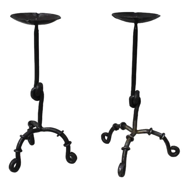 Large Wrought Iron Floor Candleholders, 1940s, Set of 2 For Sale