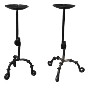 Large Wrought Iron Floor Candleholders, 1940s, Set of 2