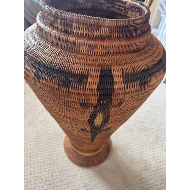Indian Vintage Rattan Urn With Lid For Sale - Image 3 of 6