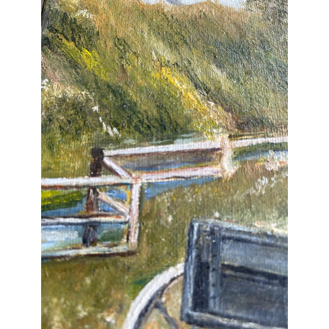 Brown 1970s Vintage Autumn Landscape Oil Painting With Wagon by Evelyn Childress, Framed For Sale - Image 8 of 8