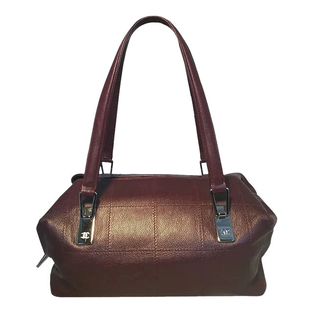 Chanel Burgundy Caviar Leather Square Quilted Handbag Tote For Sale