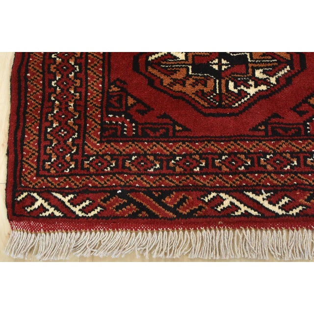 Turkmen Rug 3'4'' X 4'9'' Red Wool Vintage Tribal Hand-Knotted Oriental Carpet For Sale - Image 9 of 12