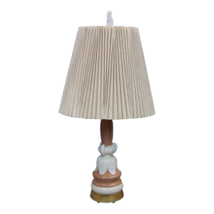 Early 20th Century Aladdin Alacite Pink Milk Glass Floral Boudoir Table Lamp with Shade