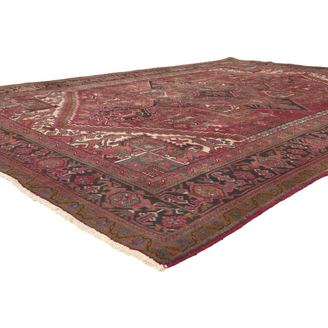 75900 Vintage Persian Heriz Rug, 08'01 X 11'02. Timeless appeal meets perpetually posh in this hand knotted wool antique...