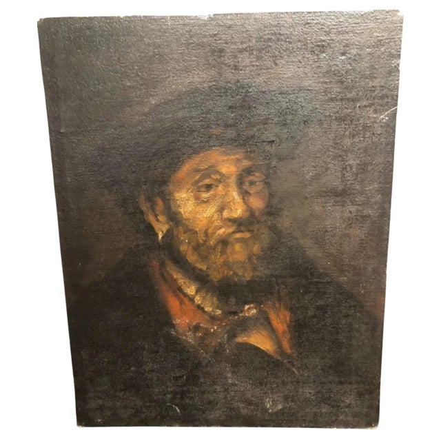 Expressive Tronie of a Bearded Man in a Hat, Oil on Wooden Panel, Late 20th Century For Sale - Image 9 of 9