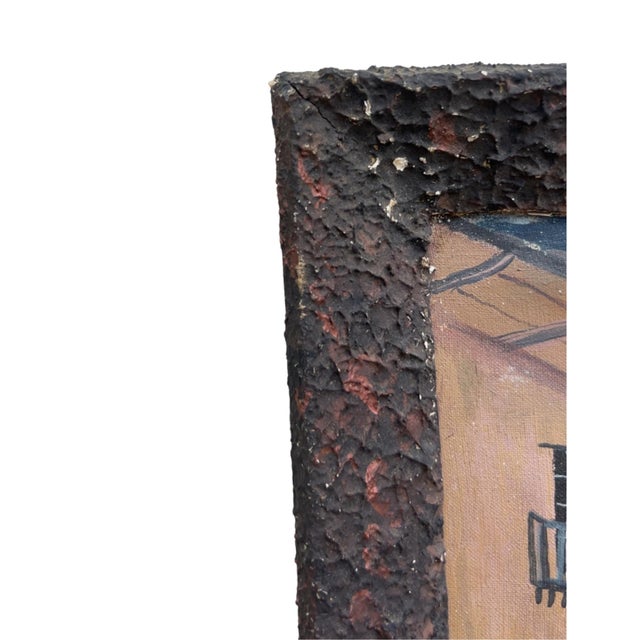 Vintage Folk Art European Night Street Scene Oil Paintings, Set of 2 For Sale - Image 14 of 18