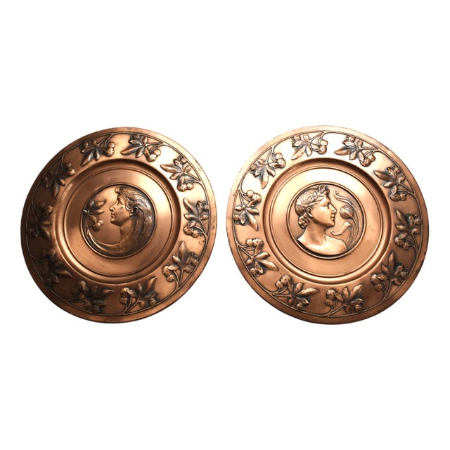 Art Nouveau Wall Reliefs in Brass from WMF, 1890s, Set of 2 For Sale