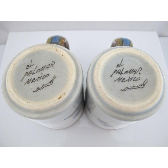 Ken Edwards El Palomar Blue Bird Flowers Mexican Tonala Folk Art Coffee Cup Pair For Sale - Image 14 of 14