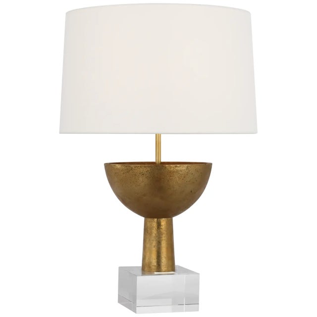 Ray Booth by Visual Comfort Signature Eadan 26" Table Lamp in Museum Brass with Linen Shade For Sale