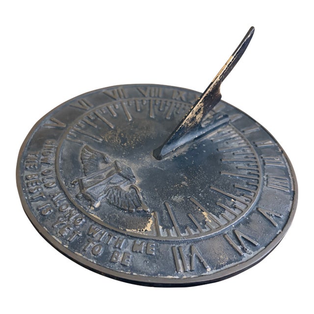 Vintage English Country Iron Garden Sundial "Grow Old Along With Me" For Sale