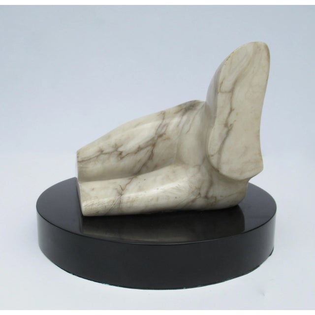Stone C.1970's Italian Carrara Marble Carved & Honed Reclined Female Figure Sculpture, Mounted on Round Black Marble Base For Sale - Image 7 of 13