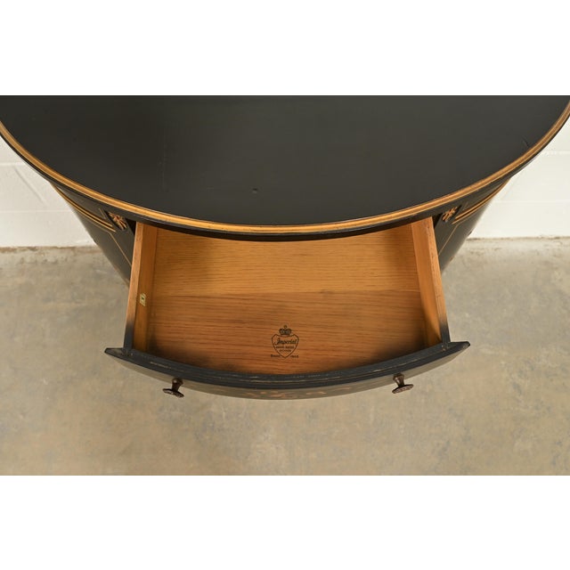 Black Imperial Furniture Grand Rapids French Regency Chinoiserie Black Lacquered Hand Painted Demilune Cabinet, Circa 1940s For Sale - Image 8 of 16