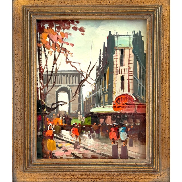 Autumn, falling in love with Paris. This city view oil on canvas, painted in gorgeous bold colors, of orange trees and...