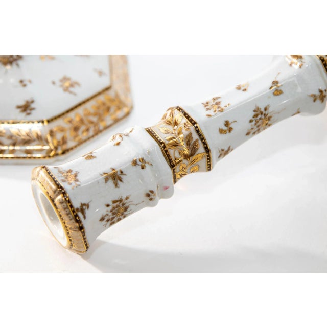 United Wilson Georgian Style Enameled Porcelain Gilded Candlesticks a Pair For Sale - Image 10 of 12