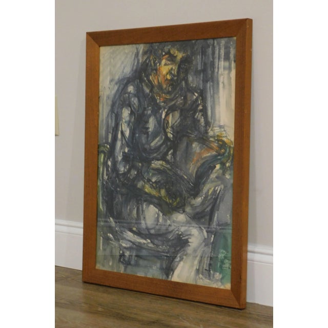 Vintage Modernist Figural Watercolor Original Painting For Sale - Image 4 of 13