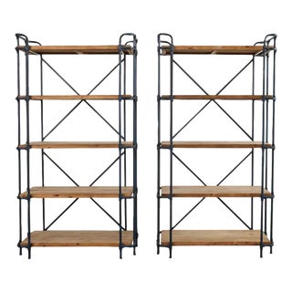 Pair of Industrial Style Five Shelf Bookcase Etageres For Sale