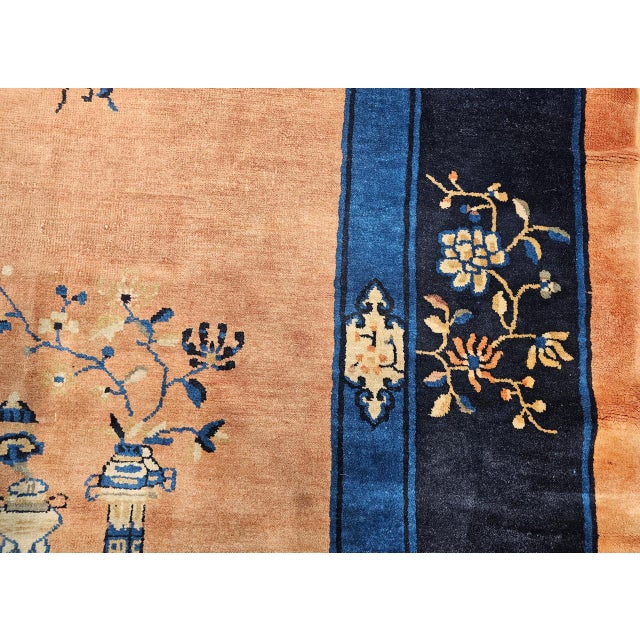 Antique Chinese Peking Rug, Hand-Knotted Wool, Pale Peach, Navy, 9' x 12' For Sale - Image 18 of 18