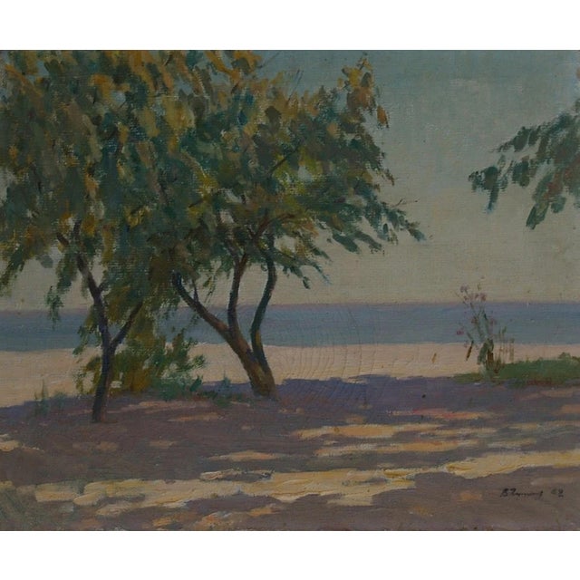 Vintage Ukrainian Impressionist Painting: Sunny Seaside Landscape, 1982 50-60 For Sale