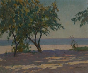 Vintage Ukrainian Impressionist Painting: Sunny Seaside Landscape, 1982 50-60