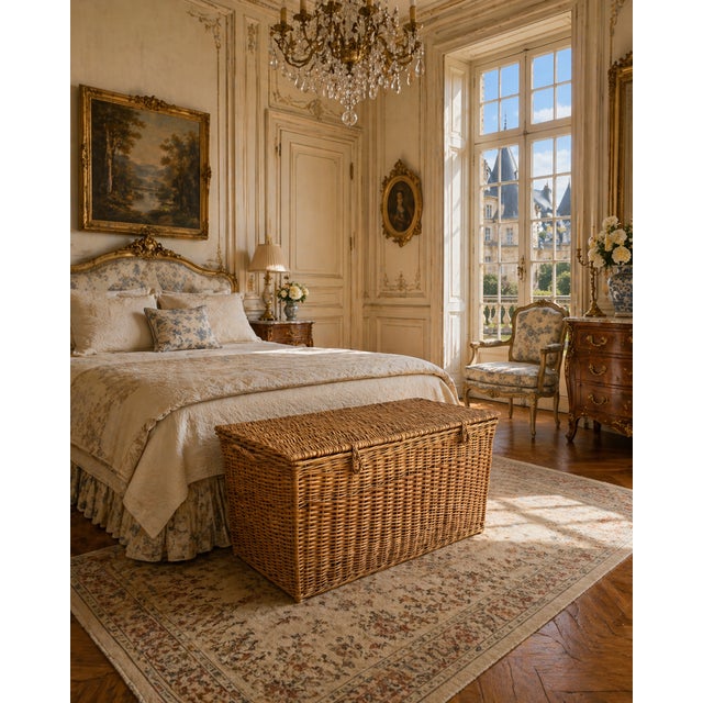 Antique English Wicker Storage Trunk Chest With Hinged Lid | Early 20th Century For Sale - Image 18 of 18