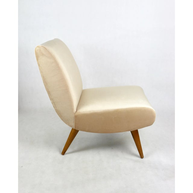 Vintage Lounge Chair in Champagne Beige Velvet, 1970s For Sale - Image 10 of 13