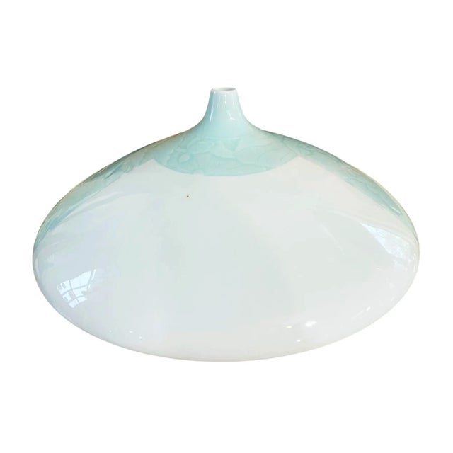 Vintage Large Hand-Carved Circular Celadon Vase 16.5" D For Sale In New York - Image 6 of 7