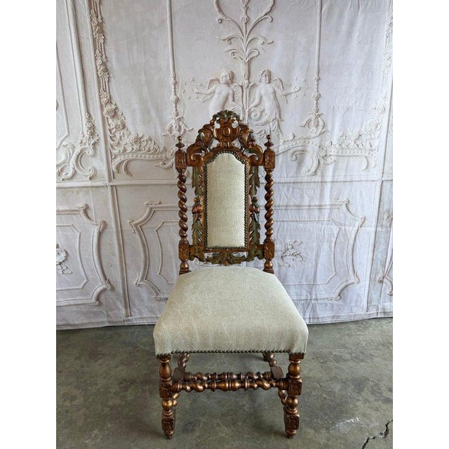 Set of 10 Chairs Italian Renaissance Revival Polychrome Giltwood Dining Chairs For Sale - Image 4 of 18