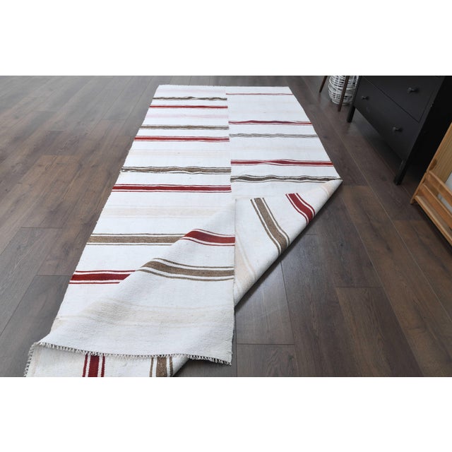1970s 1970s Vintage Handmade Wool Cotton White Area Rug For Sale - Image 5 of 11